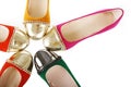 Flat shoes collection isolated. colorful suede ballerina flats Royalty Free Stock Photo