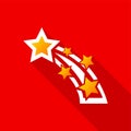 Flat shooting star icon with a long shadow on a red background. Royalty Free Stock Photo