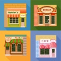 Flat shop store icon set