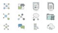 Collection of twelve flat representing data analysis and networking concepts Keywords: data, analysis, networking Royalty Free Stock Photo