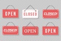 Flat sign open closed, hanging signboard for shop. Royalty Free Stock Photo