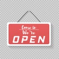 Flat sign open closed, hanging signboard for shop. Royalty Free Stock Photo