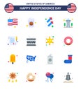 16 Flat Signs for USA Independence Day day; paper; fire; space; landmark