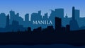 The flat silhouette of city Manila in blue shadows