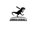 Tyrannosaurus rex running chasing something and holding baseball bat