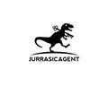 Tyrannosaurus rex running chasing something and holding realestate key