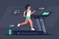 Flat silhouette young woman running on treadmill.