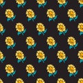 Flat Simple Cute Sunflowers Pattern Vector Graphic Background