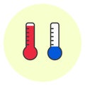 Flat simple hot and cold temperature icons. Thermometer symbol