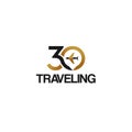 Flat Simple Number 30 TRAVELING Plane logo design