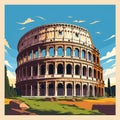 flat simple vector illustration, the coloseum in rome, ancient symbol of the Roman empire in the capital city of Italy.