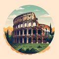 flat simple vector illustration, the coloseum in rome, ancient symbol of the Roman empire in the capital city of Italy.