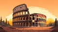 flat simple vector illustration, the coloseum in rome, ancient symbol of the Roman empire in the capital city of Italy.