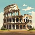 flat simple vector illustration, the coloseum in rome, ancient symbol of the Roman empire in the capital city of Italy