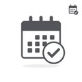 Flat small and large icon of calendar with chack. Vector illustration