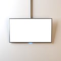 Flat Smart TV Mockup with white blank screen hanging on the tube, realistic