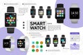 Flat Smart Watch Elements Composition