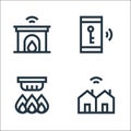 Flat smarthome line icons. linear set. quality vector line set such as smart city, smoke detector, smart key