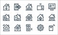 Flat smarthome line icons. linear set. quality vector line set such as smart trash, remote control, danger, smarthome, security,