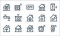 Flat smarthome line icons. linear set. quality vector line set such as smartwatch, security, plant, alarm, wifi, wifi, timer,