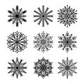 Flat snowflakes. Winter snowflake crystals, christmas snow shapes and frosted cool icon vector symbol set Royalty Free Stock Photo