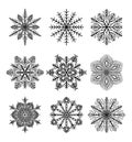 Flat snowflakes. Winter snowflake crystals, christmas snow shapes and frosted cool icon vector symbol set Royalty Free Stock Photo