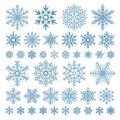 Flat snowflakes. Winter snowflake crystals, christmas snow shapes and frosted cool icon vector symbol set Royalty Free Stock Photo