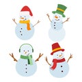 Flat Snowman Character. Bundle Set. Christmas Event. Vector Illustration