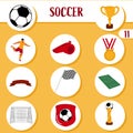 11 Flat Soccer Or Football Icons Set On White And Yellow Circles B