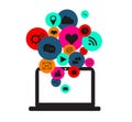 Flat social media icons with computer device neon colors Royalty Free Stock Photo