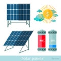 Flat solar panels battery and sun