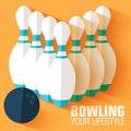Flat sport bowling background concept. Vector Royalty Free Stock Photo
