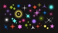Flat stars shapes collection minimalism style. Brutally art graphic, geometry symbols acid neon colors. Starburst, shine