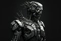 flat static image of robot digital avatar in dark gray tones futuristic virtual world