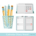 Flat stationery diary calendar on white