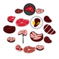 Steak icons set, flat style Royalty Free Stock Photo