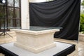 Flat Stone Pedestal and Rectangular Glass Black and White Template Royalty Free Stock Photo