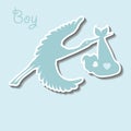 Flat Stork flying with baby boy.Newborn collecti