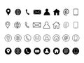 Flat Stroke Circular Web Icon Set- Location, Phone, Email, Website, Home, User, and Social Media Symbols