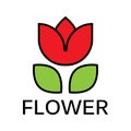 Flat stroke Red rose flower logo for flower shop