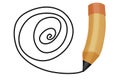 Flat student standing pencil. Cartoon character pencil. Flat character education pencil drawing the spiral