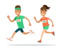 Flat Athlete running runner . Man woman jogg