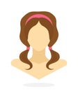 Flat style avatar of Caucasian women with two long pigtails. Vector Illustration.