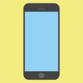 Flat style black  Smartphone with blue screen on yellow background. Mobile phone icon vector eps10. Royalty Free Stock Photo