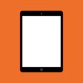 Flat style black tablet with camera and menu button, empty white screen. Classic front view tablet on orange background eps10 Royalty Free Stock Photo