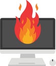 Flat Style Burning Monitor Computer Device Representing System Failure Royalty Free Stock Photo