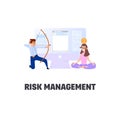 Flat style, business scene with tiny people, risk management concept.