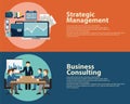 Flat style business success strategy management concept and Business Consulting. Web banners templates set.