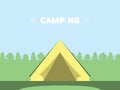 Flat Style Camping In Forest Vector Illustration.