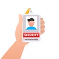 Flat style card with security badge. Vector illustration design. Design template Royalty Free Stock Photo